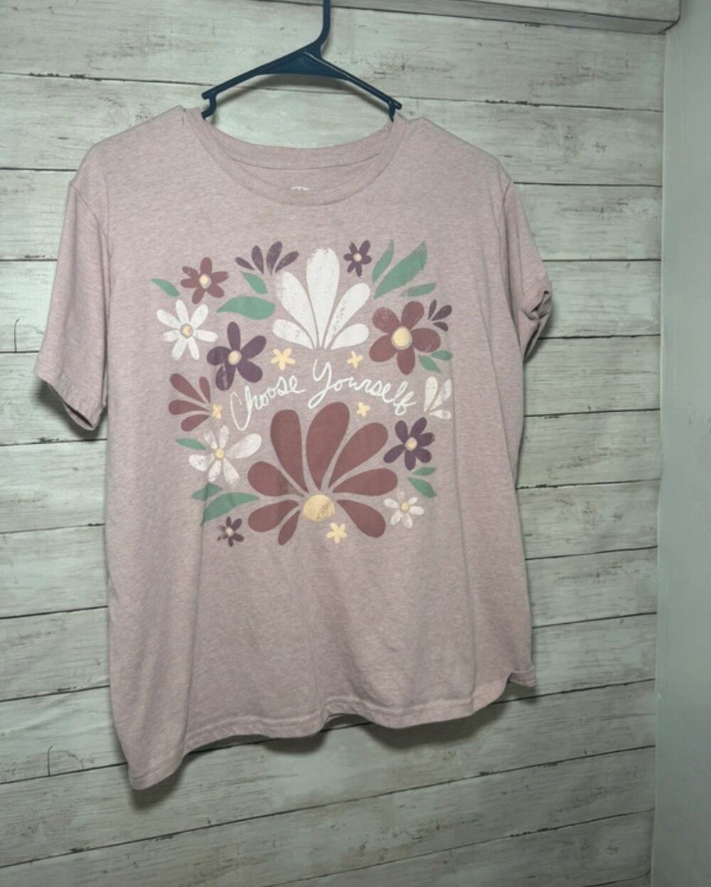 Womens XS Pink Floral T Shirt Positivity Mindset Graphic Tee Short Sleeve Top